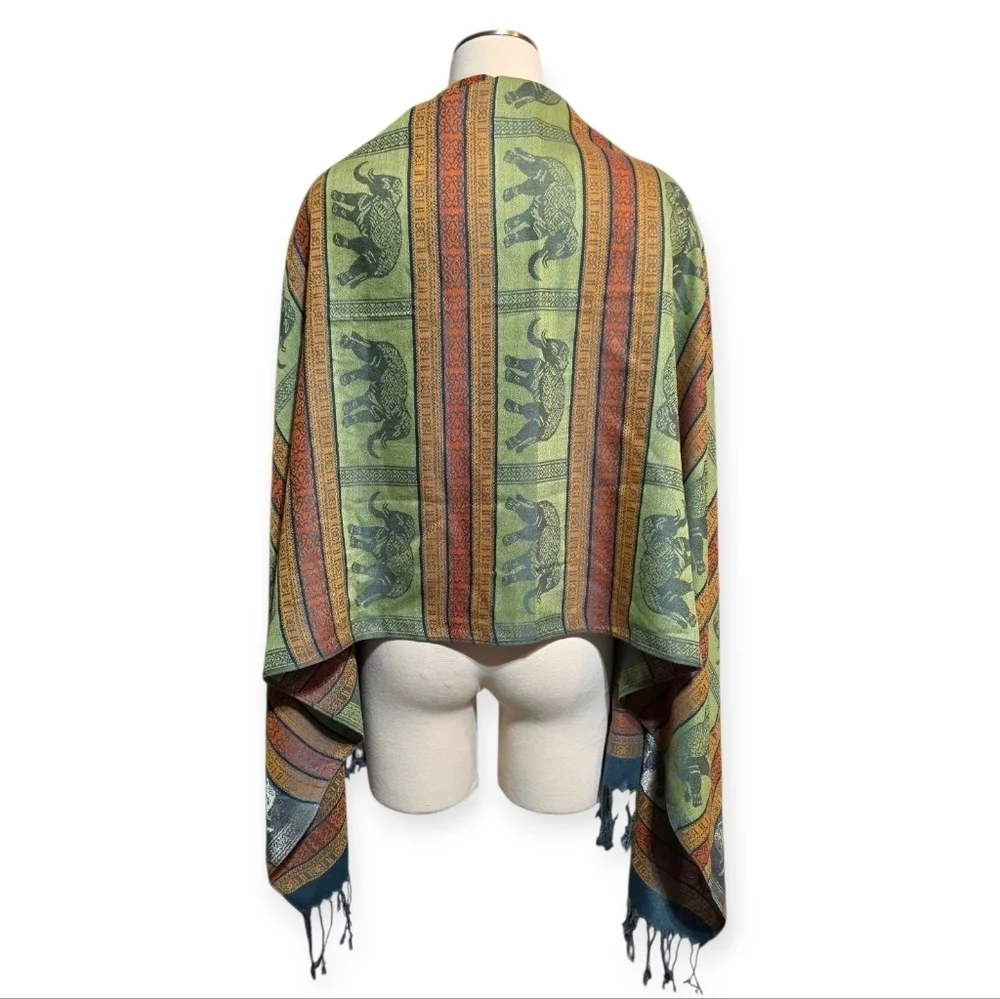 100% CASHMERE PASHMINA SHAWL WRAP SCARF WITH FRINGE ELEPHANT MOTIF